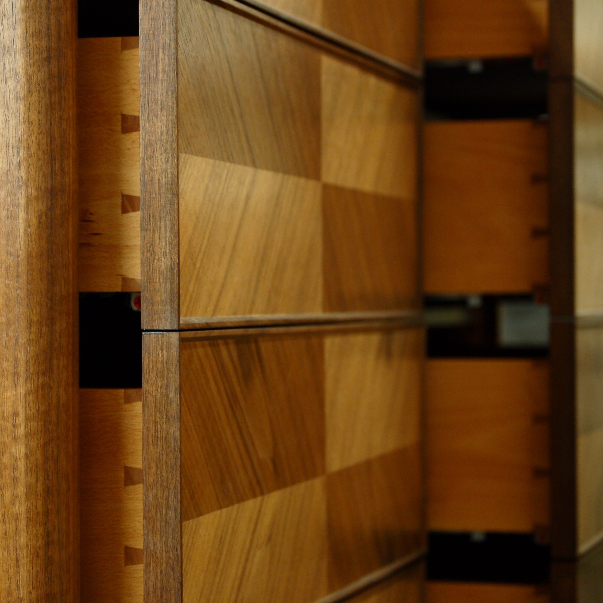 a custom diamond shape veneered walnut wod furniture drawers